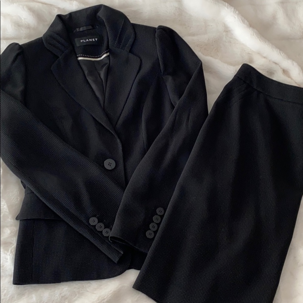 Planet | Skirt Suit, black w/white detail, size 6